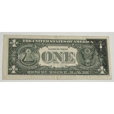 UNITED STATES OF AMERICA 2003 . ONE 1 DOLLAR BANKNOTE . ERROR. WET INK TRANSFER